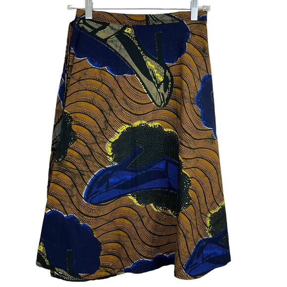 Guaranteed African Wax By Anningtex Wrap Skirt Sz M/L Handmade Blue Brown Print - Picture 1 of 4